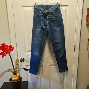 Boden High Rise Cotton Blue Jeans with Tie Waist, Mid Vintage